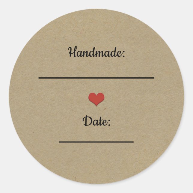 Rustic Brown Kraft Red Heart Handmade Canning Jar Classic Round Sticker (Front)