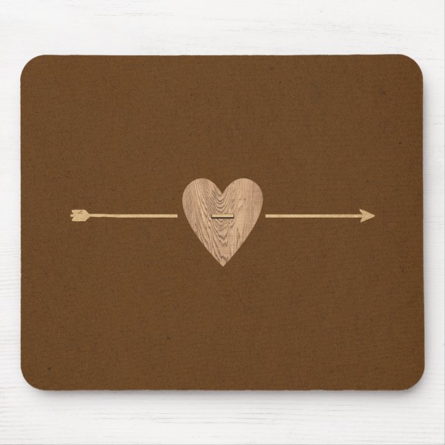 Rustic Brown Kraft Wood Heart & Arrow Mouse Mat (Front)