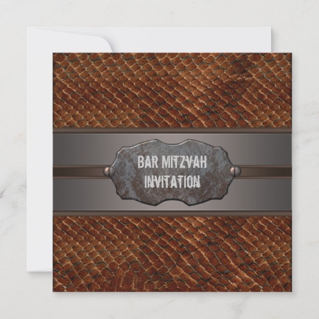 Rustic Brown Leather Brown Bar Mitzvah Invitation (Front)