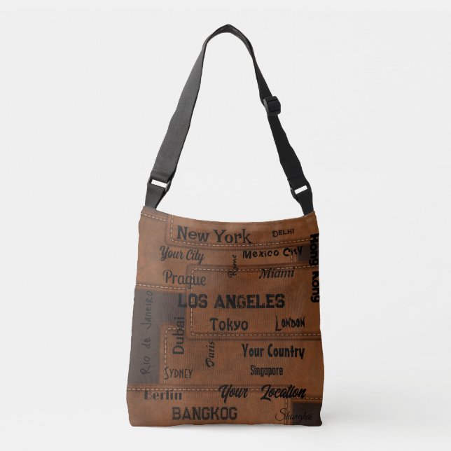 rustic brown leather look mega cities  crossbody bag (Front)