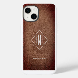 Rustic Brown Leather Monogram iPhone 14 Case