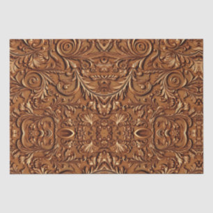 Rustic brown leather tooled  tissue paper