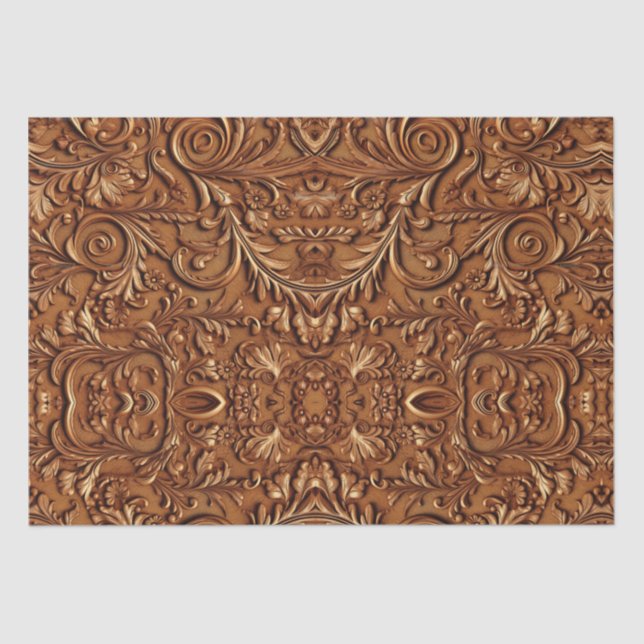 Rustic brown leather tooled  tissue paper (Front)