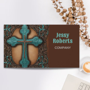 rustic brown leather western country cross business card