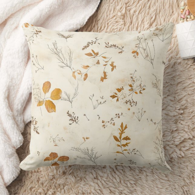 Rustic Brown Leaves Fall Foliage on Cream Cushion (Blanket)