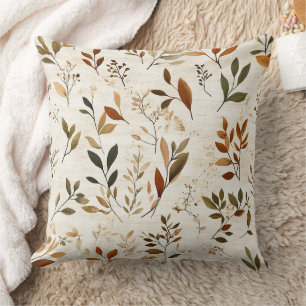 Rustic Brown Leaves on Cream Background Cushion