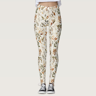 Rustic Brown Leaves on Cream Background Leggings