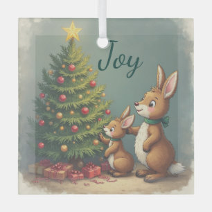 Rustic Brown little Bunny Christmas Glass Tree Decoration