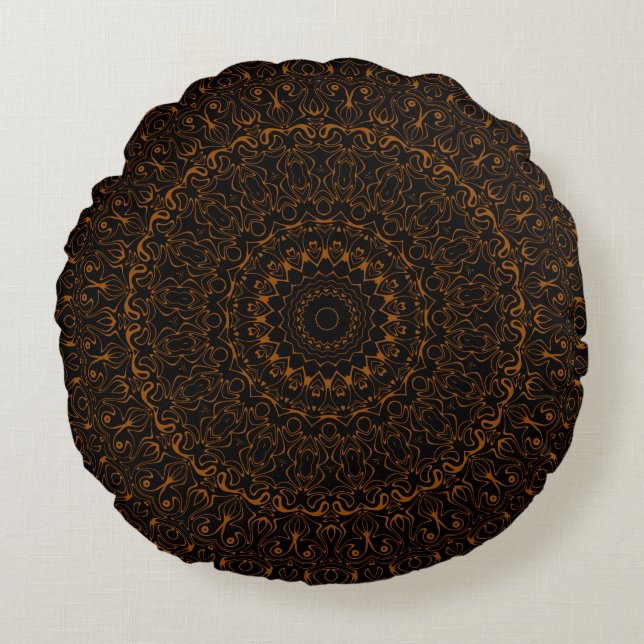 Rustic Brown Mandala with Western Charm Round Cushion (Front)