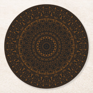 Rustic Brown Mandala with Western Charm Round Paper Coaster
