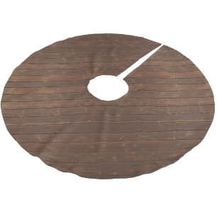 Rustic Brown Oak Wood Brushed Polyester Tree Skirt