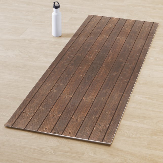 Rustic Brown Oak Wood Floor Yoga Mat (In Situ)