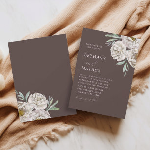Rustic Brown & Off White Floral Wedding Invitation