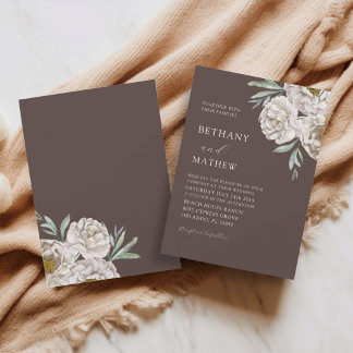 Rustic Brown & Off White Floral Wedding Invitation