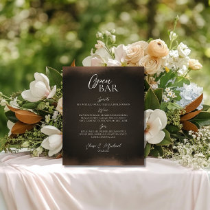 Rustic Brown Open Bar Wedding  Pedestal Sign