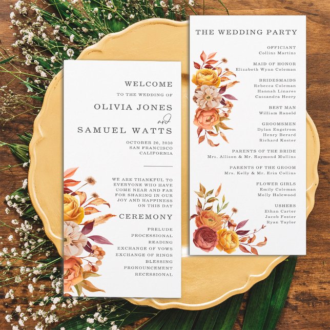Rustic Brown Orange Autumn Fall Wedding Program (Creator Uploaded)