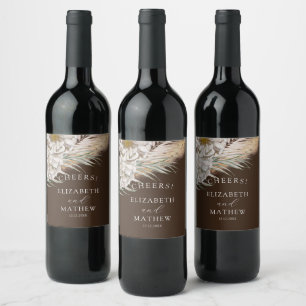 Rustic Brown Pampas & Floral Wedding Wine Label