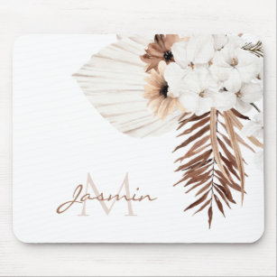 Rustic Brown Pampas Grass White Orchids Monogram Mouse Mat