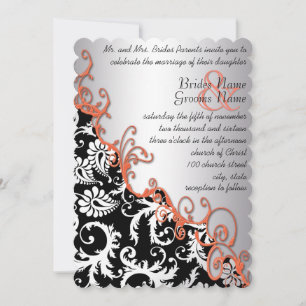 Rustic Brown Paper Damask Tangerine Swirls Invitation