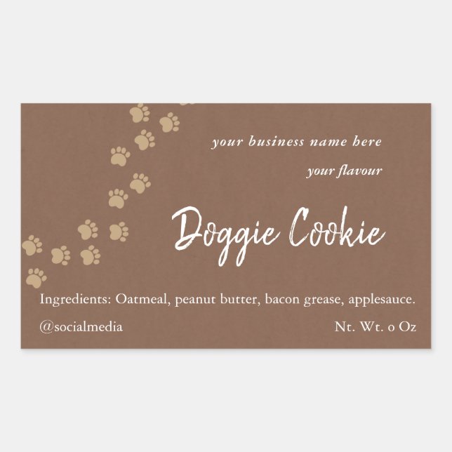 Rustic brown paper dog paw path doggie cookie rect rectangular sticker (Front)