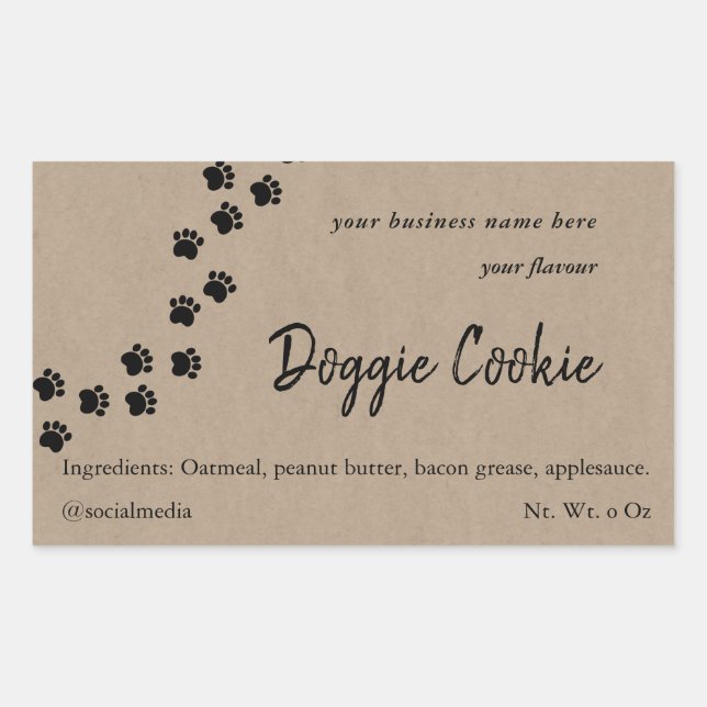 Rustic brown paper dog paw path doggie cookie rectangular sticker (Front)