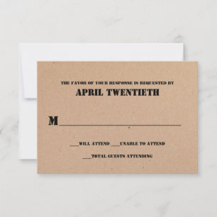 Rustic Brown Paper Look Wedding RSVP Card