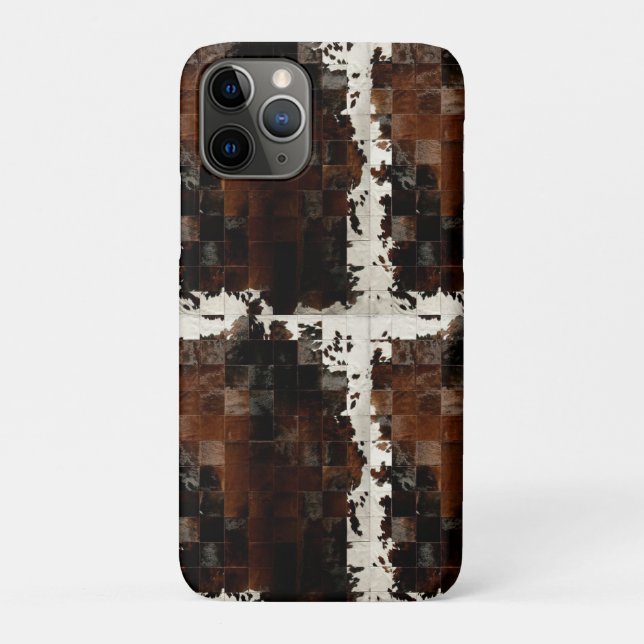 Rustic Brown Patchwork Cowhide Case-Mate iPhone Case (Back)