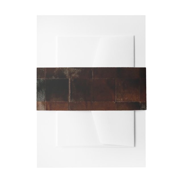 Rustic Brown Patchwork Cowhide Invitation Belly Band (Front Example)