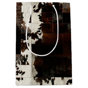 Rustic Brown Patchwork Cowhide Medium Gift Bag