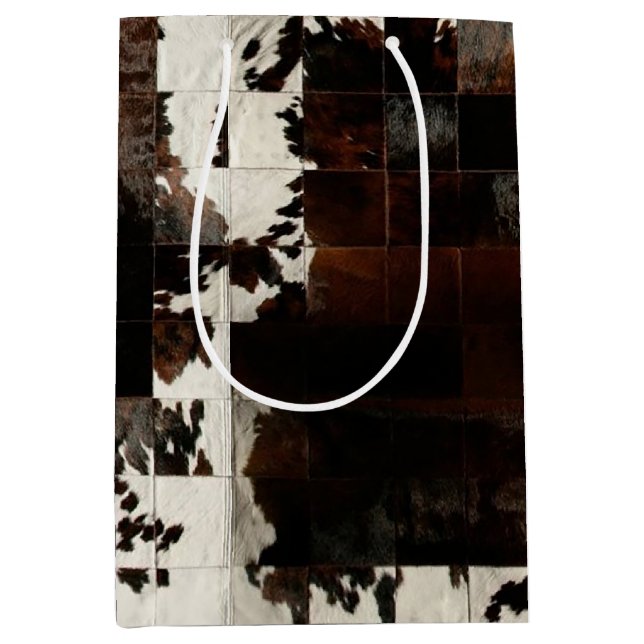 Rustic Brown Patchwork Cowhide Medium Gift Bag (Front)