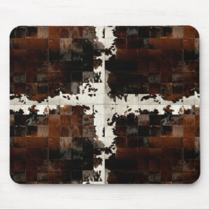 Rustic Brown Patchwork Cowhide Mouse Mat