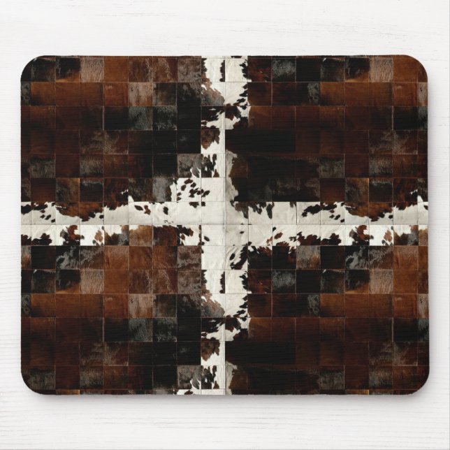 Rustic Brown Patchwork Cowhide Mouse Mat (Front)