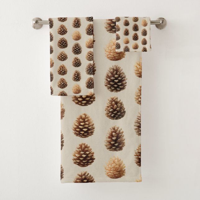 Rustic Brown Pine Cone Winter Pattern Bath Towel Set (Insitu)