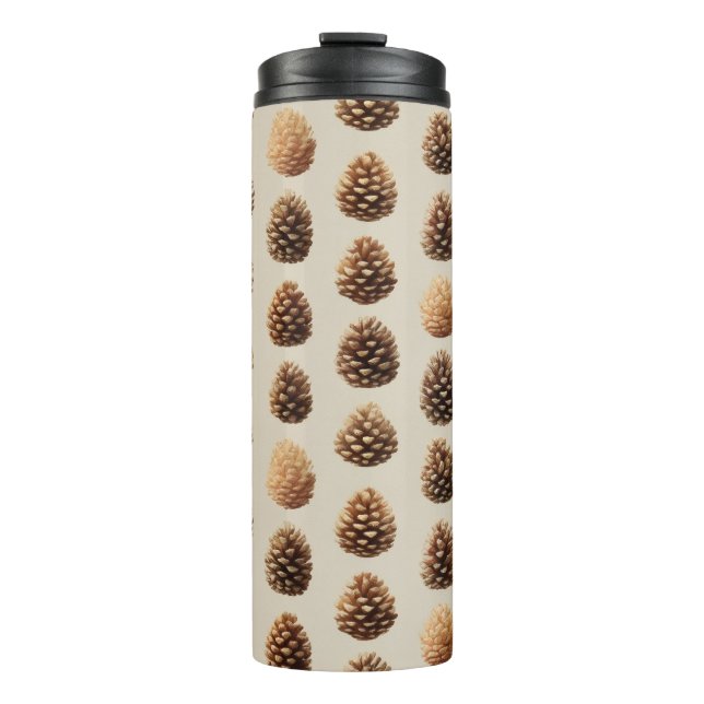 Rustic Brown Pine Cone Winter Pattern Thermal Tumbler (Front)