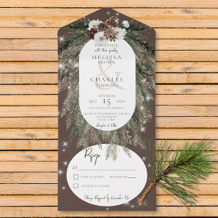 Rustic Brown Pine Winter Sparkle No Dinner All In One Invitation