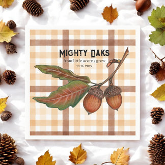 Rustic Brown Plaid Fall Acorn Baby Shower  Napkin