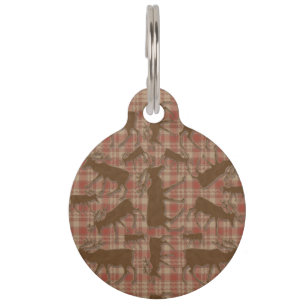 Rustic brown plaid moose large pet tag