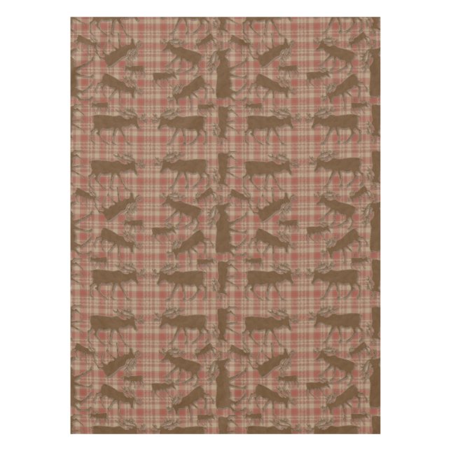 Rustic brown plaid moose table cloth (Front)