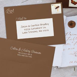 Rustic Brown, Pre-addressed 5x7 Monogram Wedding Envelope