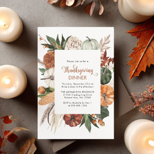 Rustic Brown Pumpkin Thanksgiving Dinner Invite Postcard