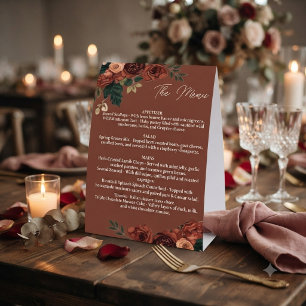 Rustic Brown Romantic Floral Menu ,Wedding Menu