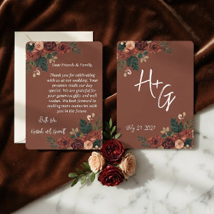 Rustic Brown Romantic Floral Wedding thank you Invitation