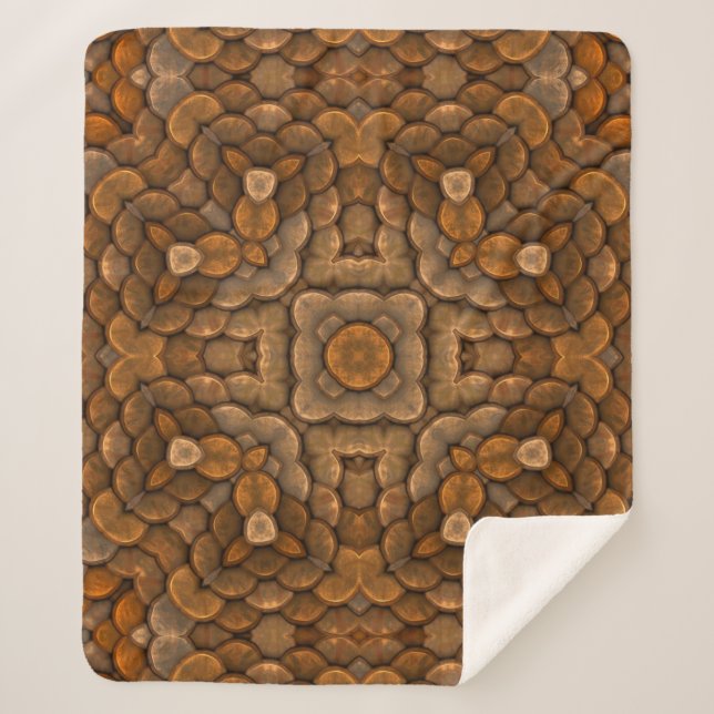 Rustic Brown Scale Vintage Fractal Kaleidoscope Sherpa Blanket (Front)