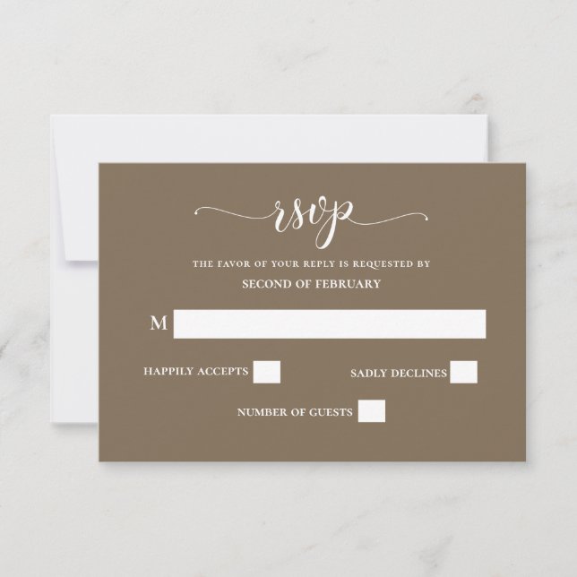 Rustic Brown Simple Calligraphy Modern Wedding RSVP Card (Front)