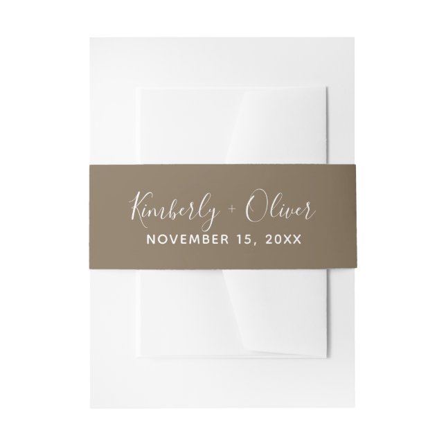 Rustic Brown Simple Calligraphy Wedding Invitation Belly Band (Front Example)