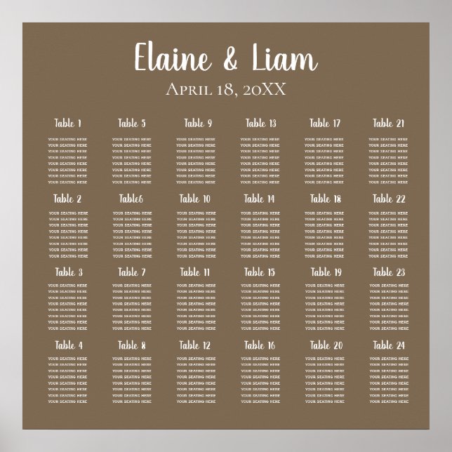 Rustic Brown Simple Calligraphy Wedding Seating Poster (Front)