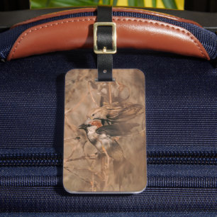 Rustic Brown Sparrow Birds Nature Photo With Text Luggage Tag