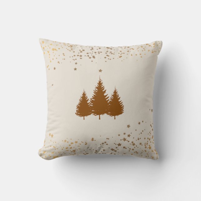 Rustic Brown Stars and Trees Decorative Pillow (Front)
