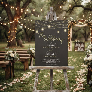 Rustic Brown String Lights Romantic Wedding Invitation