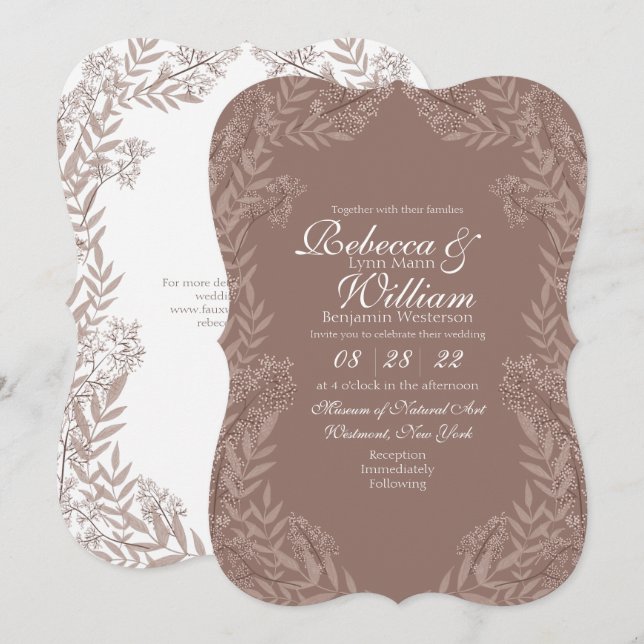 Rustic Brown Tan Wedding Vintage Botanical Invitation (Front/Back)